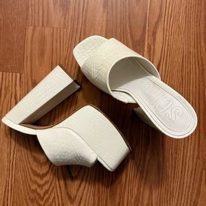 SCHUTZ White Platform Slide On Heels